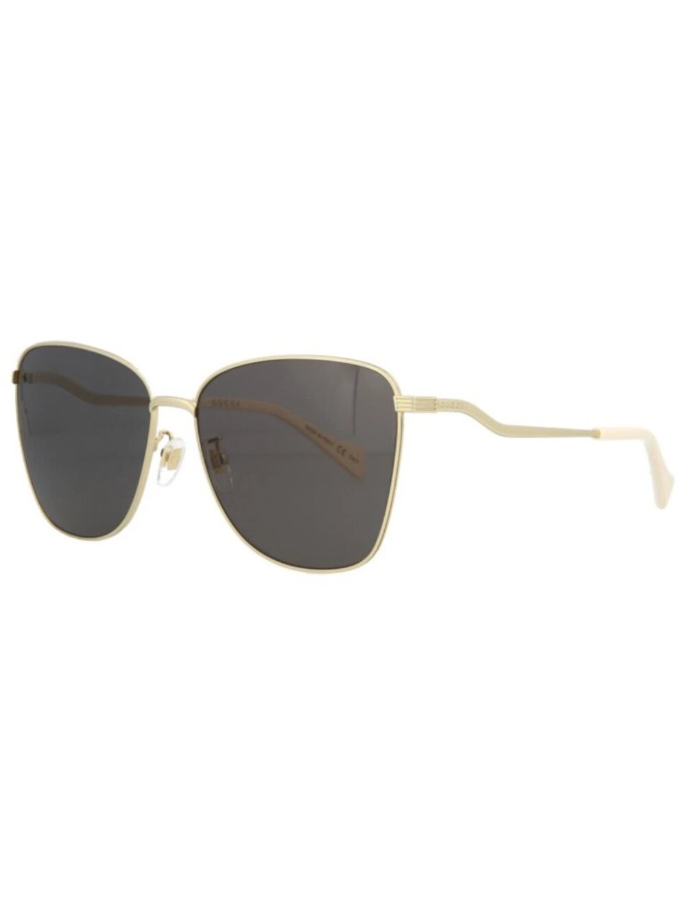 New Gucci Women's Sunglasses Square Rectangle Metal Frame Gold Gold Grey